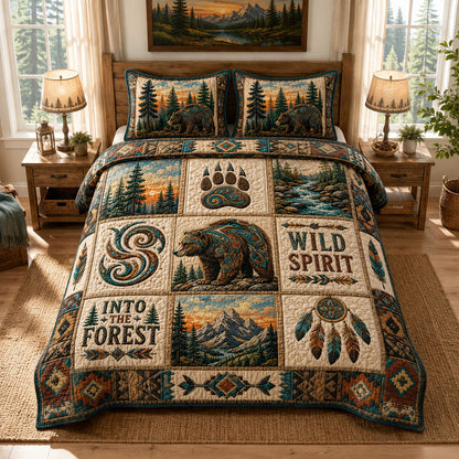 Wild Spirit Bear Patchwork 3-Piece Quilted Bedding Set GFTOHNL985