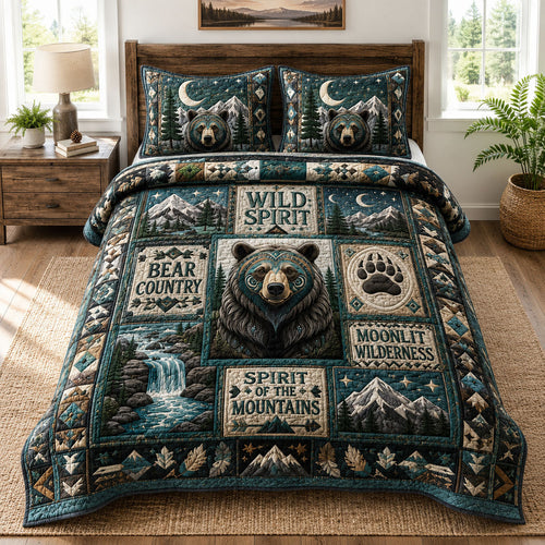 Bear Country Mountain Wilderness 3-Piece Quilted Bedding Set GFTOHNL987