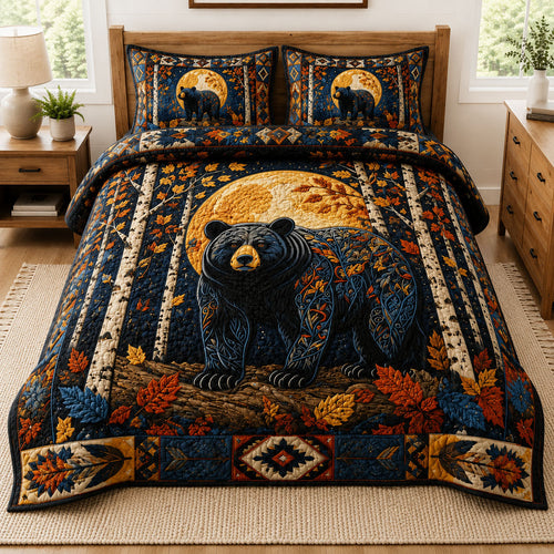 Midnight Moon Bear Forest 3-Piece Quilted Bedding Set GFTOHNL988