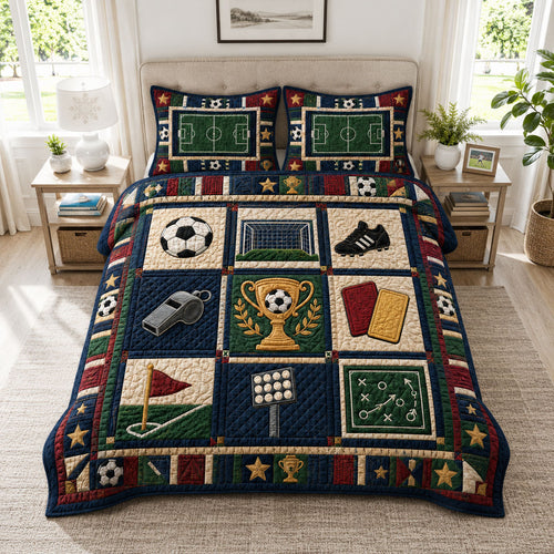 Soccer Legends Patchwork 3-Piece Quilted Bedding Set GFTOHNL992