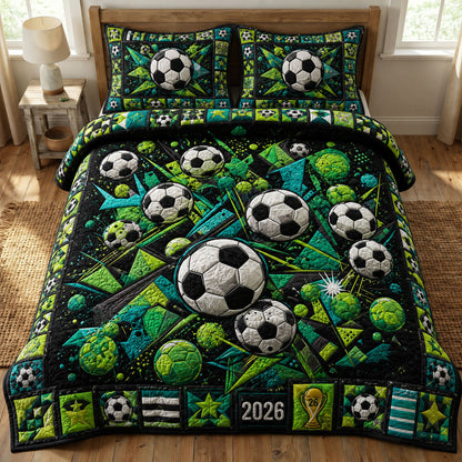 World Football 2026 Soccer Ball 3-Piece Quilted Bedding Set GFTOHNL993