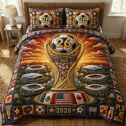World Football 2026 Trophy Soccer 3-Piece Quilted Bedding Set GFTOHNL997