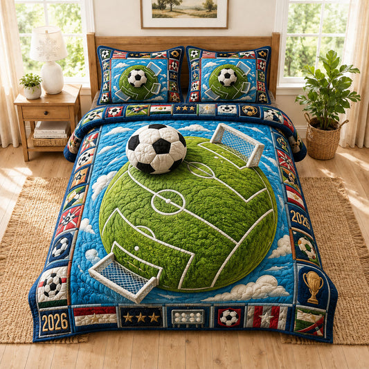 Soccer Planet World Cup 2026 3-Piece Quilted Bedding Set GFTOHNL998