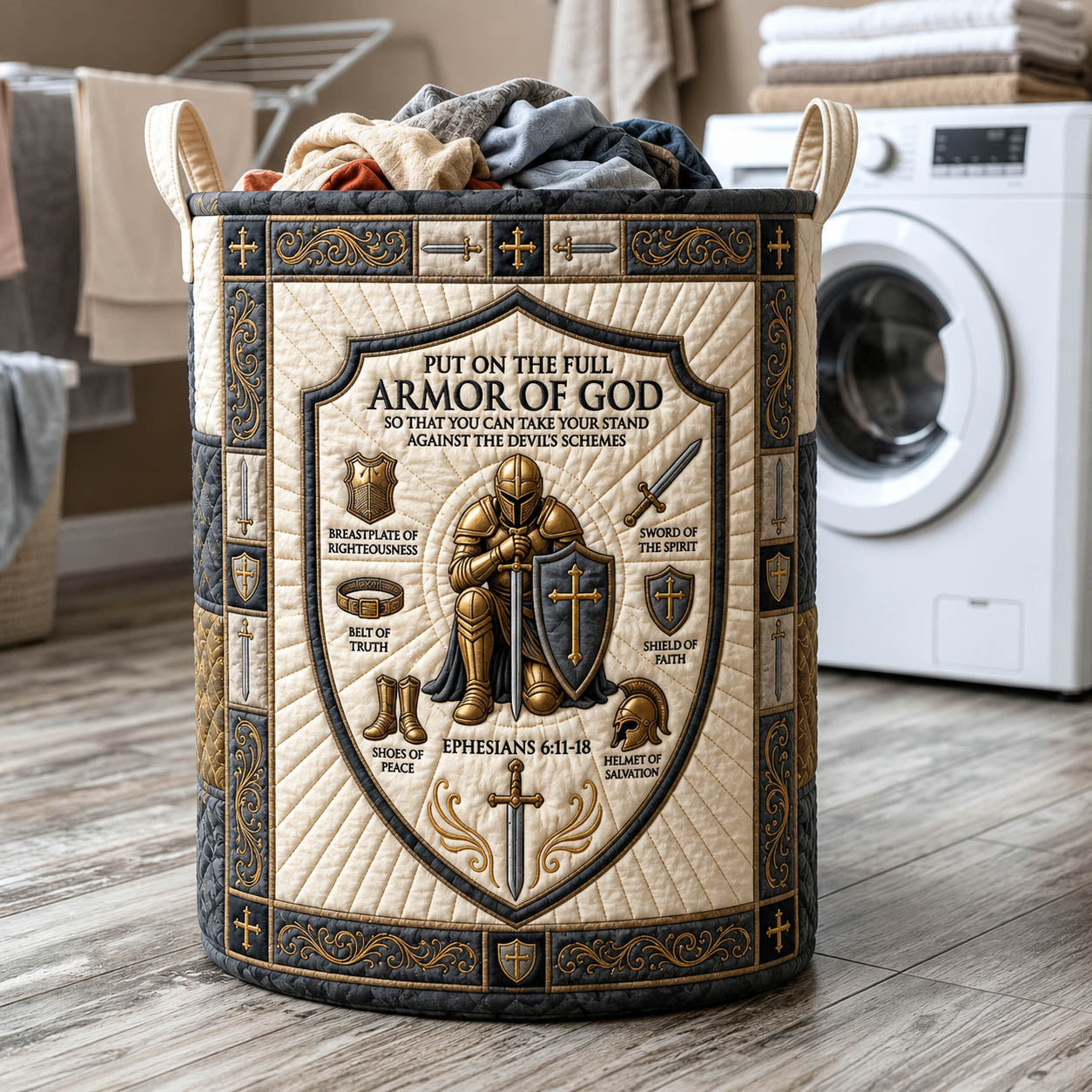 Armor Of God Quilted Laundry Basket GFTOLAN1053