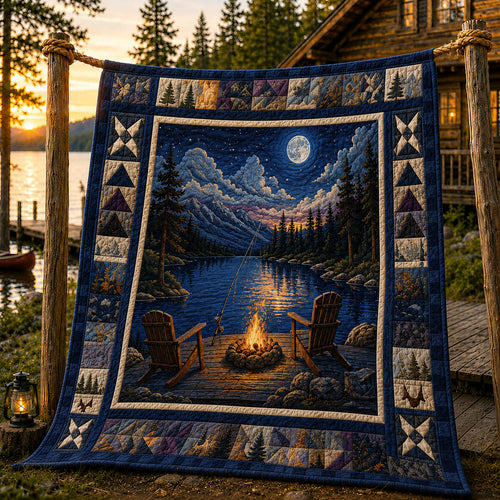 Moonlit Lakeside Campfire Quilted Blanket GFTOLAN1065