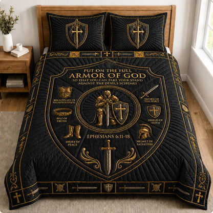 Sacred Black Gold Armor Of God 3-Piece Quilted Bedding Set GFTOLAN1085