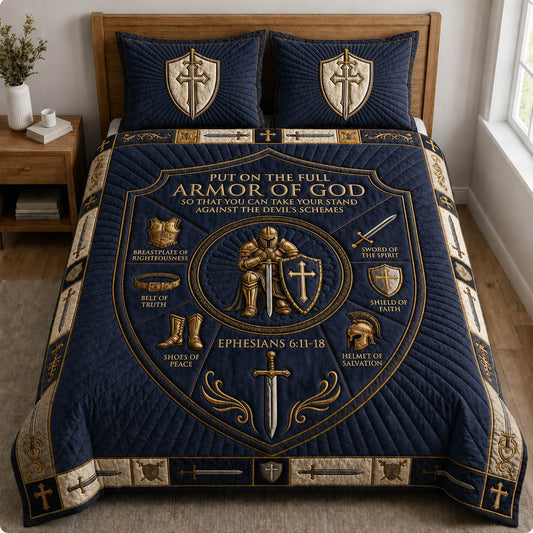 Midnight Navy Armor Of God 3-Piece Quilted Bedding Set GFTOLAN1087