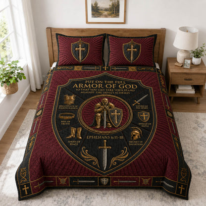 Crimson Armor Of God 3-Piece Quilted Bedding Set GFTOLAN1088