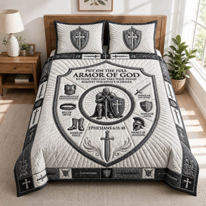 Steel Grey Armor Of God 3-Piece Quilted Bedding Set GFTOLAN1089