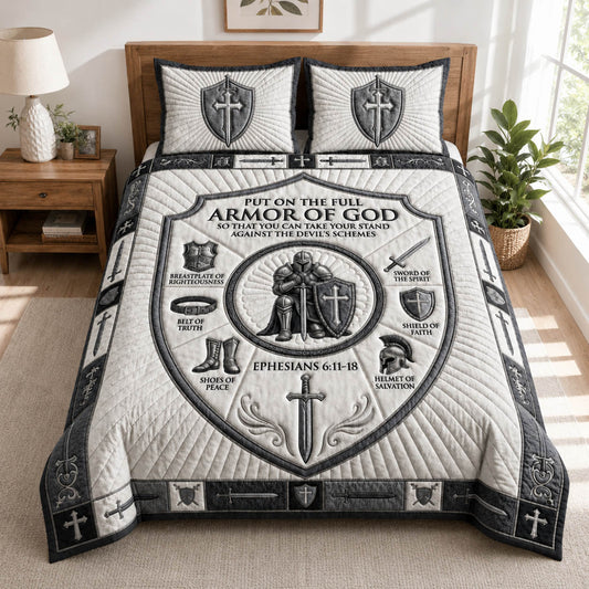 Steel Grey Armor Of God 3-Piece Quilted Bedding Set GFTOLAN1089