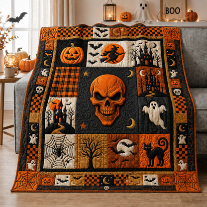 Skull Halloween Patchwork Quilted Blanket GFTOLAN1108