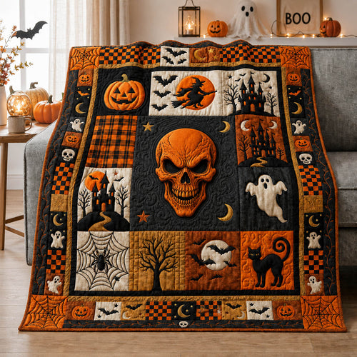 Skull Halloween Patchwork Quilted Blanket GFTOLAN1108