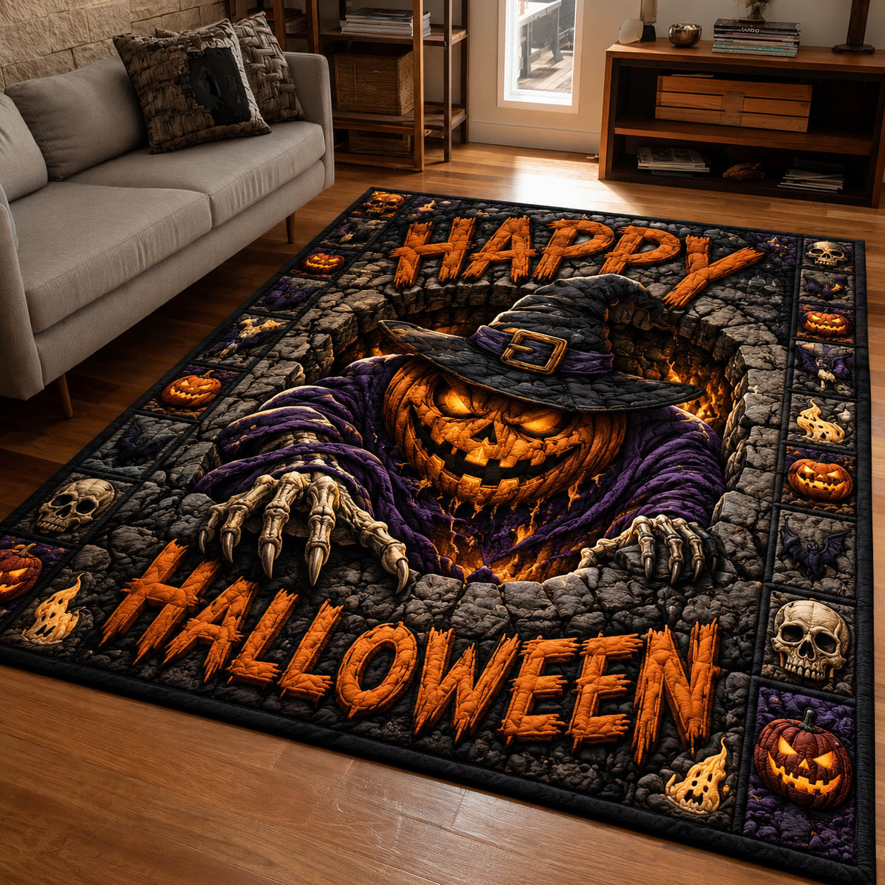 Creepy Pumpkin Ghost Area Rug GFTOLAN1191