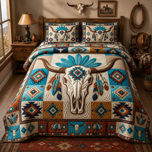 Western Longhorn 3-Piece Quilted Bedding Set GFTOLAN1275