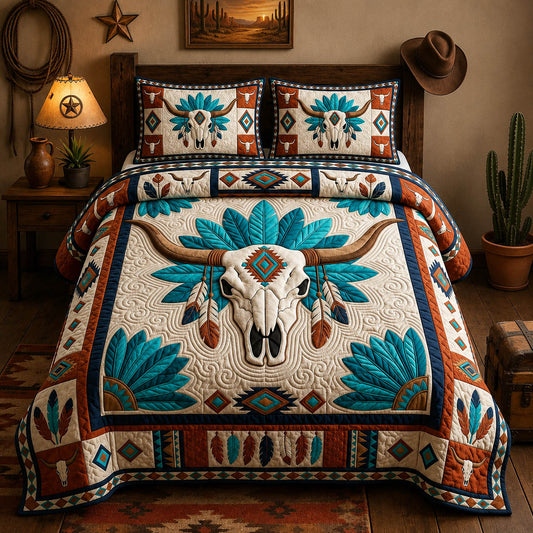 Western Longhorn 3-Piece Quilted Bedding Set GFTOLAN1276
