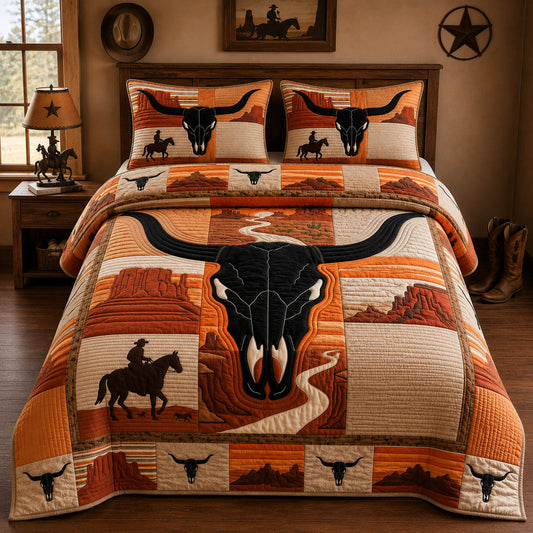 Desert Longhorn Skull 3-Piece Quilted Bedding Set GFTOLAN1280