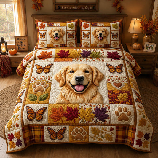 Golden Retriever Autumn 3-Piece Quilted Bedding Set GFTOLAN1281