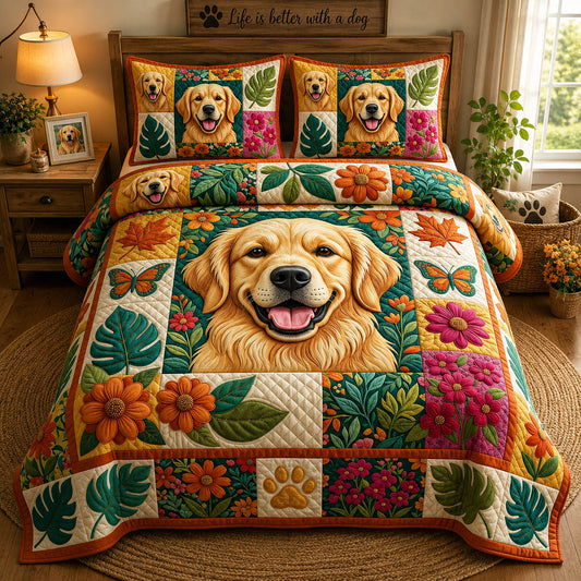 Golden Retriever 3-Piece Quilted Bedding Set GFTOLAN1282
