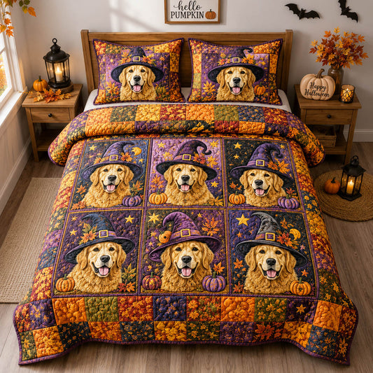 Golden Retriever Witch 3-Piece Quilted Bedding Set GFTOLAN1284