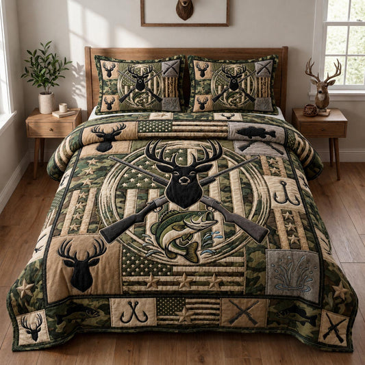 Hunting Fishing 3-Piece Quilted Bedding Set GFTOLAN1308