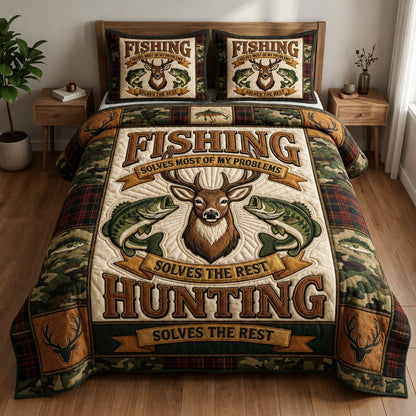 Hunting Fishing 3-Piece Quilted Bedding Set GFTOLAN1309