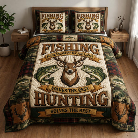 Hunting Fishing 3-Piece Quilted Bedding Set GFTOLAN1309