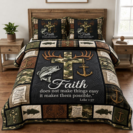 Hunting Fishing 3-Piece Quilted Bedding Set GFTOLAN1310
