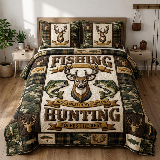 Hunting Fishing 3-Piece Quilted Bedding Set GFTOLAN1311