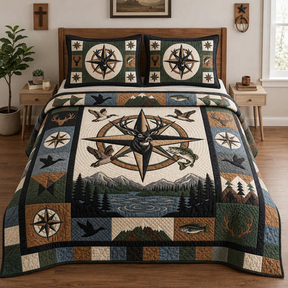 Hunting Fishing 3-Piece Quilted Bedding Set GFTOLAN1312