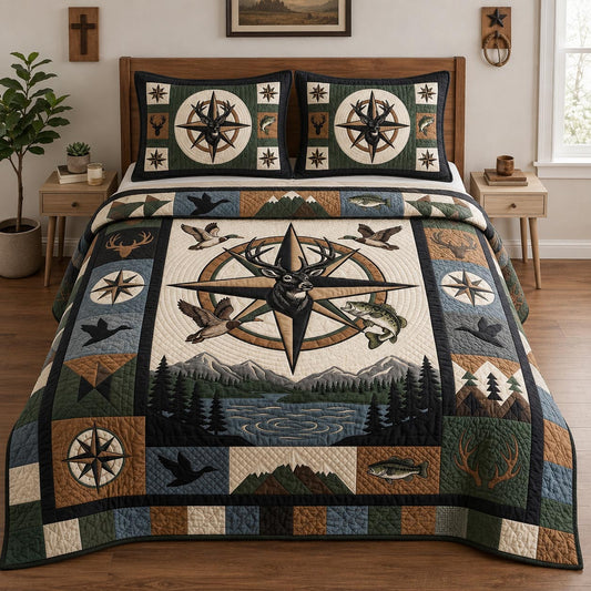 Hunting Fishing 3-Piece Quilted Bedding Set GFTOLAN1312