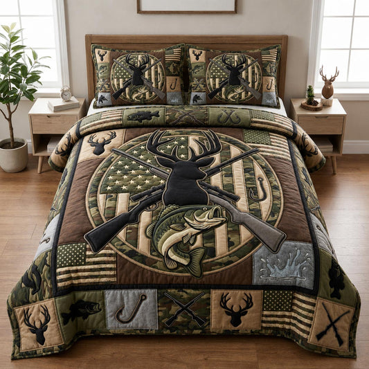 Hunting Fishing 3-Piece Quilted Bedding Set GFTOLAN1313