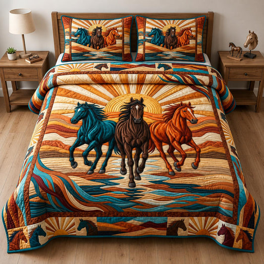 Horse Sunrise 3-Piece Quilted Bedding Set GFTOLAN1323