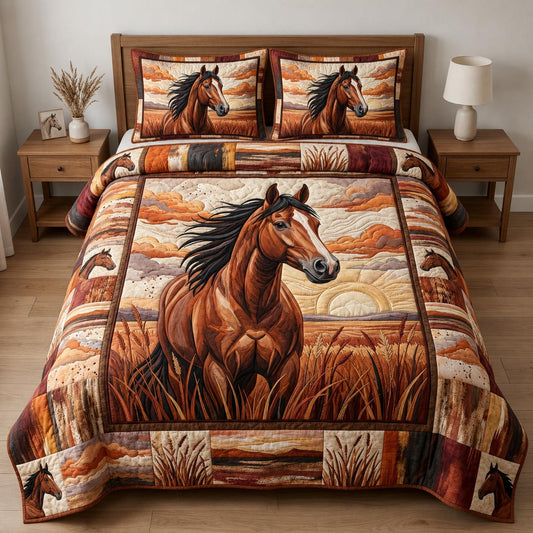 Sunset Horse 3-Piece Quilted Bedding Set GFTOLAN1324
