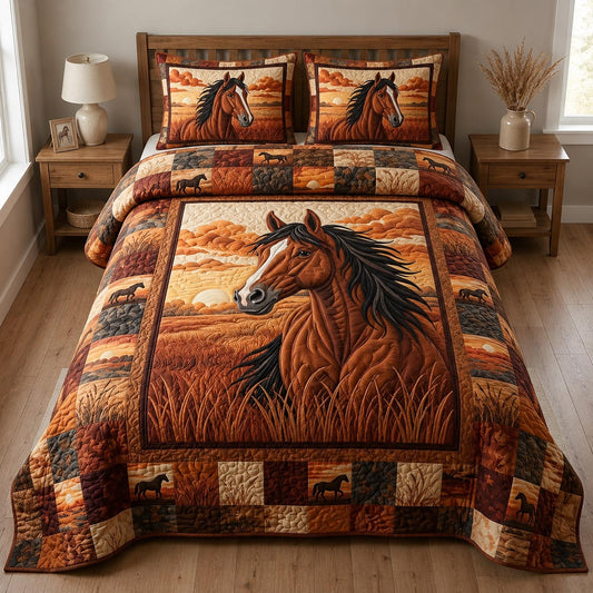 Sunset Horse 3-Piece Quilted Bedding Set GFTOLAN1325