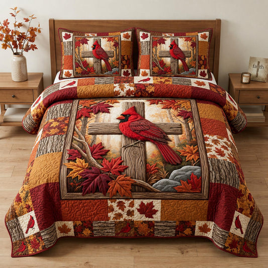Cardinal Cross Autumn 3-Piece Quilted Bedding Set GFTOLAN1327