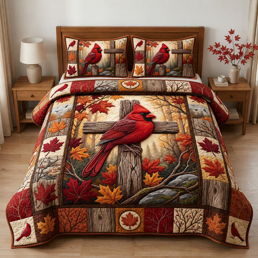 Cardinal Cross Autumn 3-Piece Quilted Bedding Set GFTOLAN1328