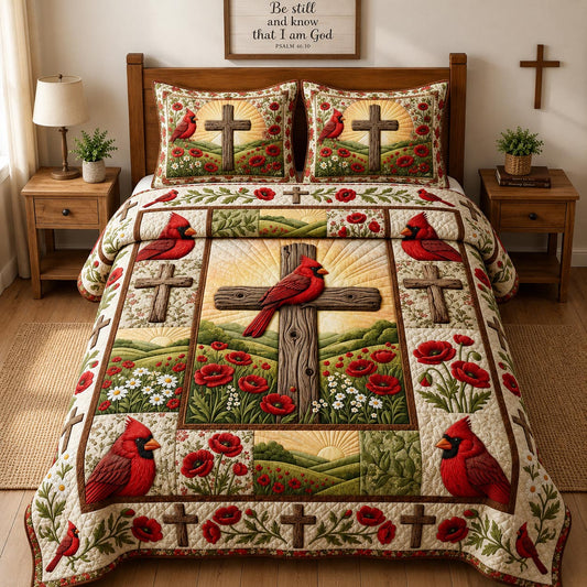 Cardinal Cross Poppy Field 3-Piece Quilted Bedding Set GFTOLAN1330