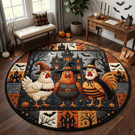Witch Chicken Haunted House Quilted Round Mat GFTOLAN1405
