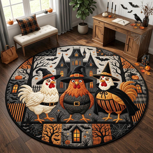 Witch Chicken Haunted House Quilted Round Mat GFTOLAN1406