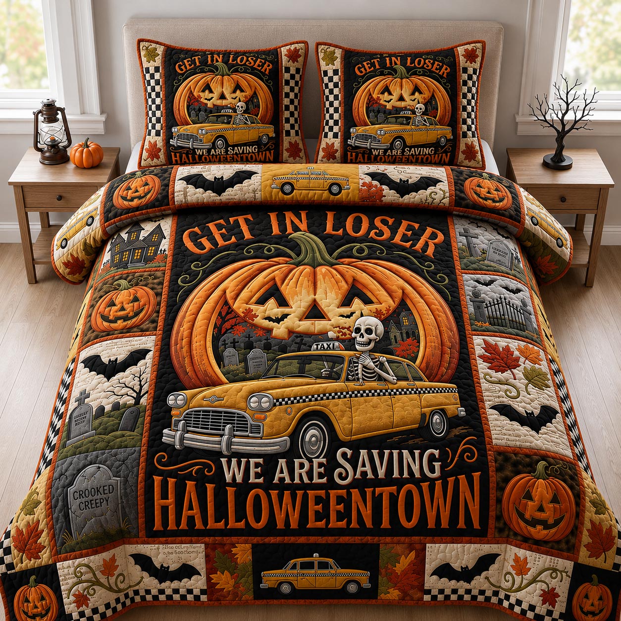 Halloween Town 3-Piece Quilted Bedding Set GFTOLAN1436