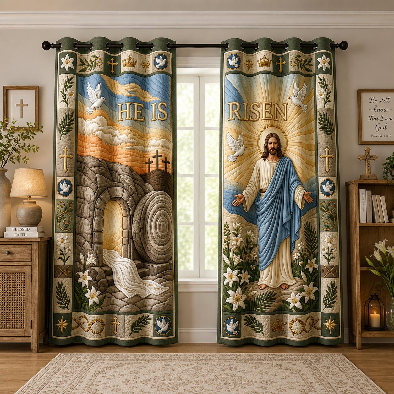 Jesus Resurrection Scene Quilted Curtains GFTOLAN1465