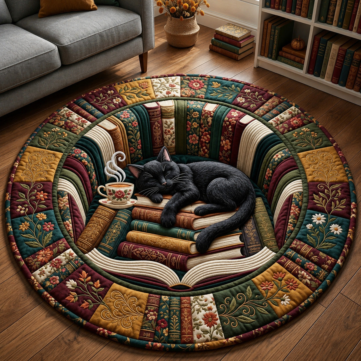 Reading Cat Quilted Round Mat GFTOLAN1580