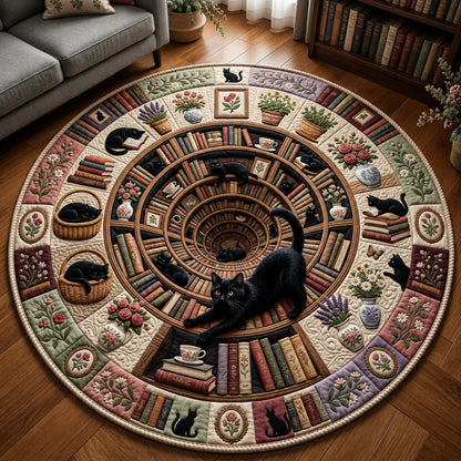 Cat Library Quilted Round Mat GFTOLAN1582