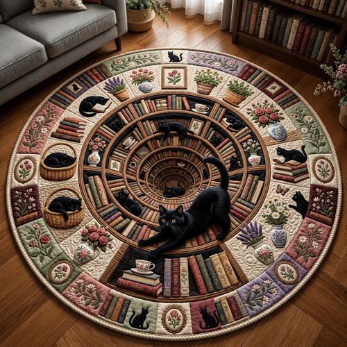 Cat Library Quilted Round Mat GFTOLAN1582
