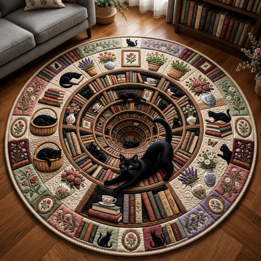 Cat Library Quilted Round Mat GFTOLAN1582