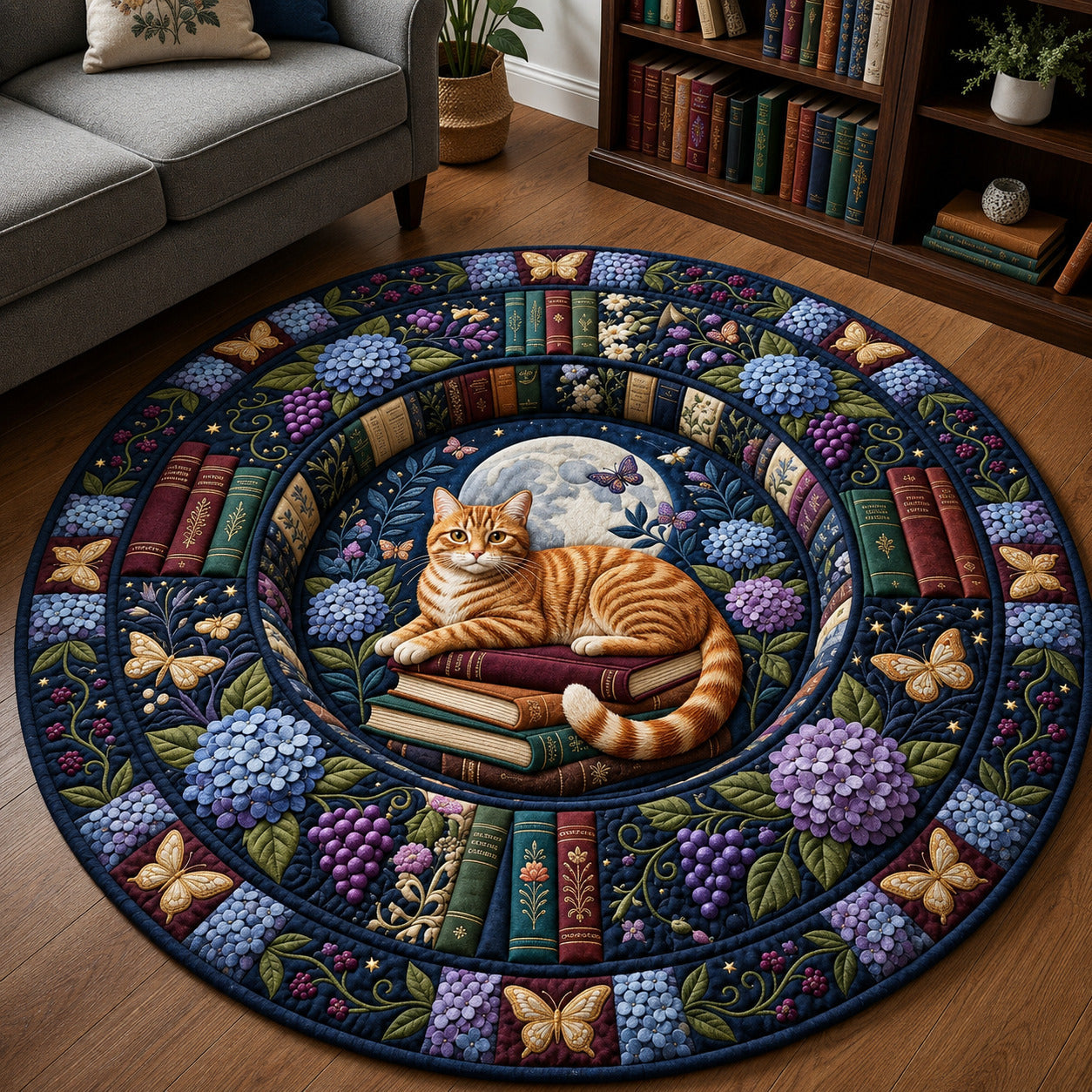 Reading Cat Quilted Round Mat GFTOLAN1583