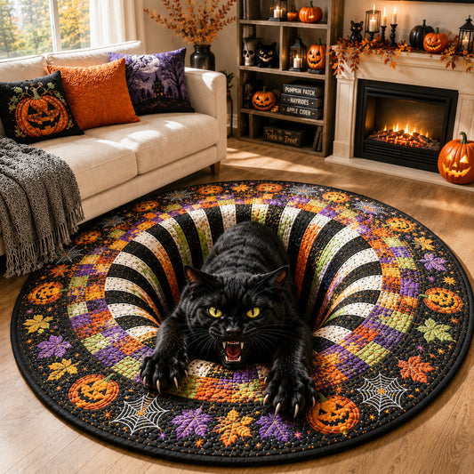 Creppy Black Cat Vortex Quilted Round Mat GFTOLAN1590