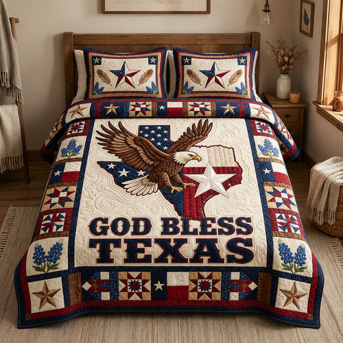 God Bless Texas 3-Piece Quilted Bedding Set GFTOLAN171
