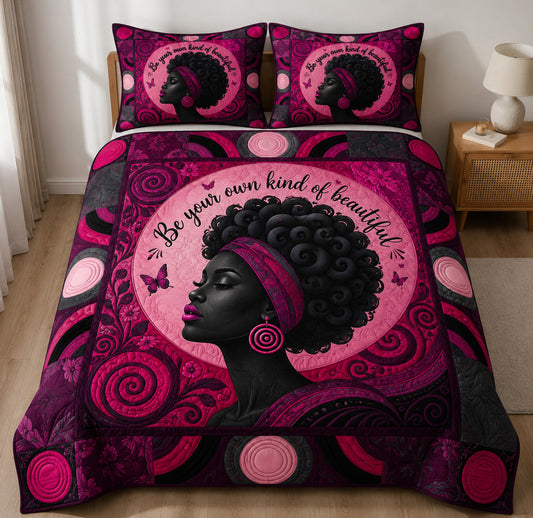 Pink Melanin Queen 3-Piece Quilted Bedding Set GFTOLAN230