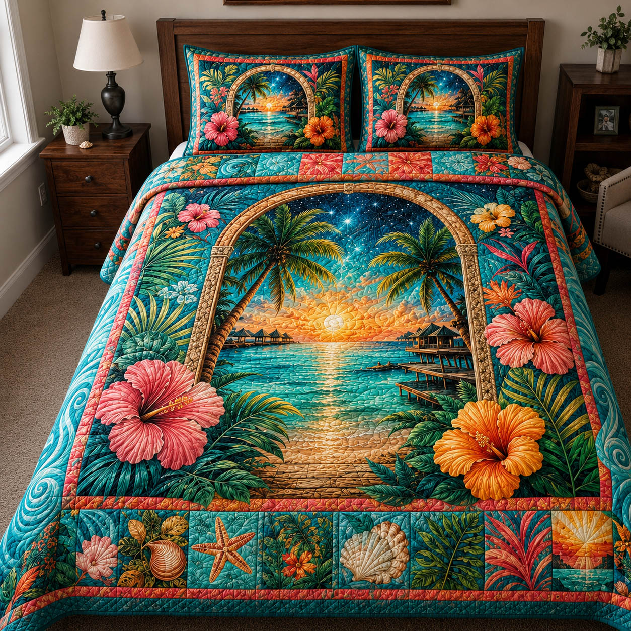 Tropical Sunset 3-Piece Quilted Bedding Set GFTOLAN251